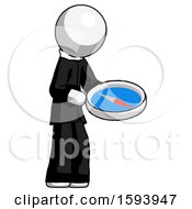 White Clergy Man Looking At Large Compass Facing Right