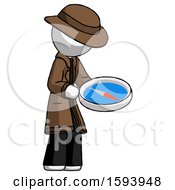 Poster, Art Print Of White Detective Man Looking At Large Compass Facing Right