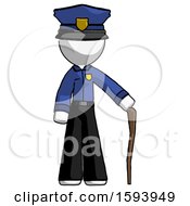 White Police Man Standing With Hiking Stick