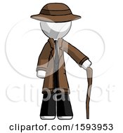 White Detective Man Standing With Hiking Stick