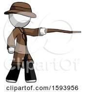 White Detective Man Pointing With Hiking Stick