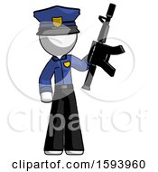 Poster, Art Print Of White Police Man Holding Automatic Gun