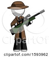 Poster, Art Print Of White Detective Man Holding Sniper Rifle Gun