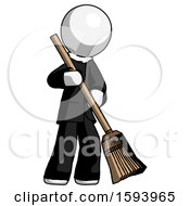 White Clergy Man Sweeping Area With Broom