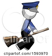 White Police Man Flying On Broom