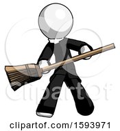 Poster, Art Print Of White Clergy Man Broom Fighter Defense Pose