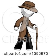 White Detective Man Walking With Hiking Stick