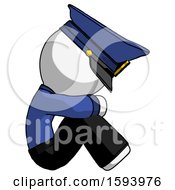 Poster, Art Print Of White Police Man Sitting With Head Down Facing Sideways Right