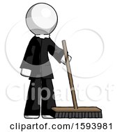 Poster, Art Print Of White Clergy Man Standing With Industrial Broom