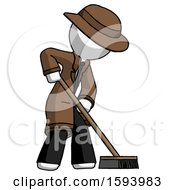 White Detective Man Cleaning Services Janitor Sweeping Side View
