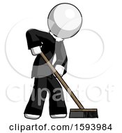 White Clergy Man Cleaning Services Janitor Sweeping Side View