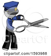 Poster, Art Print Of White Police Man Holding Giant Scissors Cutting Out Something