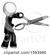 White Clergy Man Holding Giant Scissors Cutting Out Something
