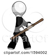 Poster, Art Print Of White Clergy Man Holding Bo Staff In Sideways Defense Pose