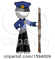 White Police Man Holding Staff Or Bo Staff