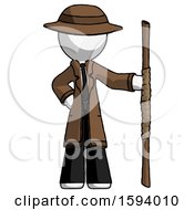 Poster, Art Print Of White Detective Man Holding Staff Or Bo Staff