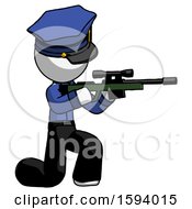 Poster, Art Print Of White Police Man Kneeling Shooting Sniper Rifle