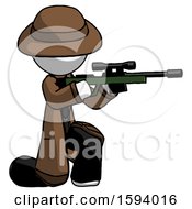 Poster, Art Print Of White Detective Man Kneeling Shooting Sniper Rifle