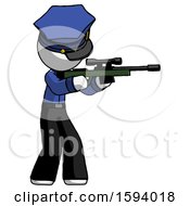 White Police Man Shooting Sniper Rifle