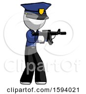 White Police Man Shooting Automatic Assault Weapon