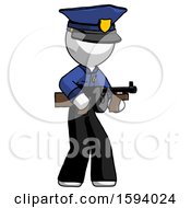Poster, Art Print Of White Police Man Tommy Gun Gangster Shooting Pose
