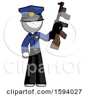 White Police Man Holding Tommygun