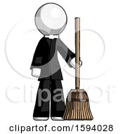 Poster, Art Print Of White Clergy Man Standing With Broom Cleaning Services
