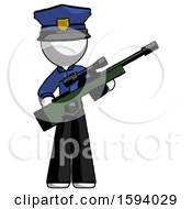 Poster, Art Print Of White Police Man Holding Sniper Rifle Gun