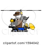 Poster, Art Print Of White Detective Man Flying In Gyrocopter Front Side Angle View
