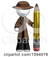 Poster, Art Print Of White Detective Man With Large Pencil Standing Ready To Write