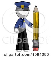 White Police Man With Large Pencil Standing Ready To Write