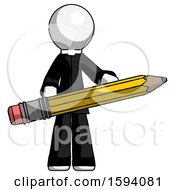 White Clergy Man Writer Or Blogger Holding Large Pencil