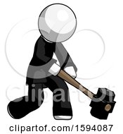 Poster, Art Print Of White Clergy Man Hitting With Sledgehammer Or Smashing Something At Angle