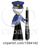 Poster, Art Print Of White Police Man Holding Large Pen