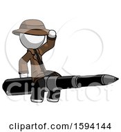 Poster, Art Print Of White Detective Man Riding A Pen Like A Giant Rocket