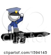 Poster, Art Print Of White Police Man Riding A Pen Like A Giant Rocket