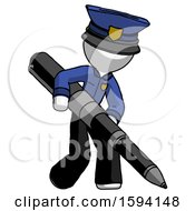 Poster, Art Print Of White Police Man Writing With A Really Big Pen
