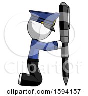 Poster, Art Print Of White Police Man Posing With Giant Pen In Powerful Yet Awkward Manner