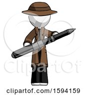 Poster, Art Print Of White Detective Man Posing Confidently With Giant Pen