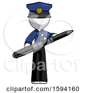 White Police Man Posing Confidently With Giant Pen