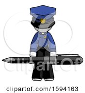 Poster, Art Print Of White Police Man Weightlifting A Giant Pen
