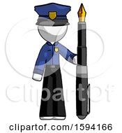 White Police Man Holding Giant Calligraphy Pen