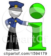 White Police Man With Info Symbol Leaning Up Against It
