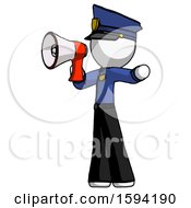 Poster, Art Print Of White Police Man Shouting Into Megaphone Bullhorn Facing Left