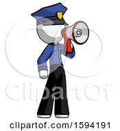 Poster, Art Print Of White Police Man Shouting Into Megaphone Bullhorn Facing Right