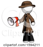 Poster, Art Print Of White Detective Man Holding Megaphone Bullhorn Facing Right