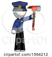 Poster, Art Print Of White Police Man Holding Up Red Firefighters Ax
