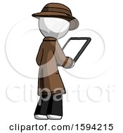 Poster, Art Print Of White Detective Man Looking At Tablet Device Computer Facing Away