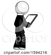 Poster, Art Print Of White Clergy Man Looking At Tablet Device Computer Facing Away