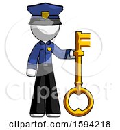 White Police Man Holding Key Made Of Gold